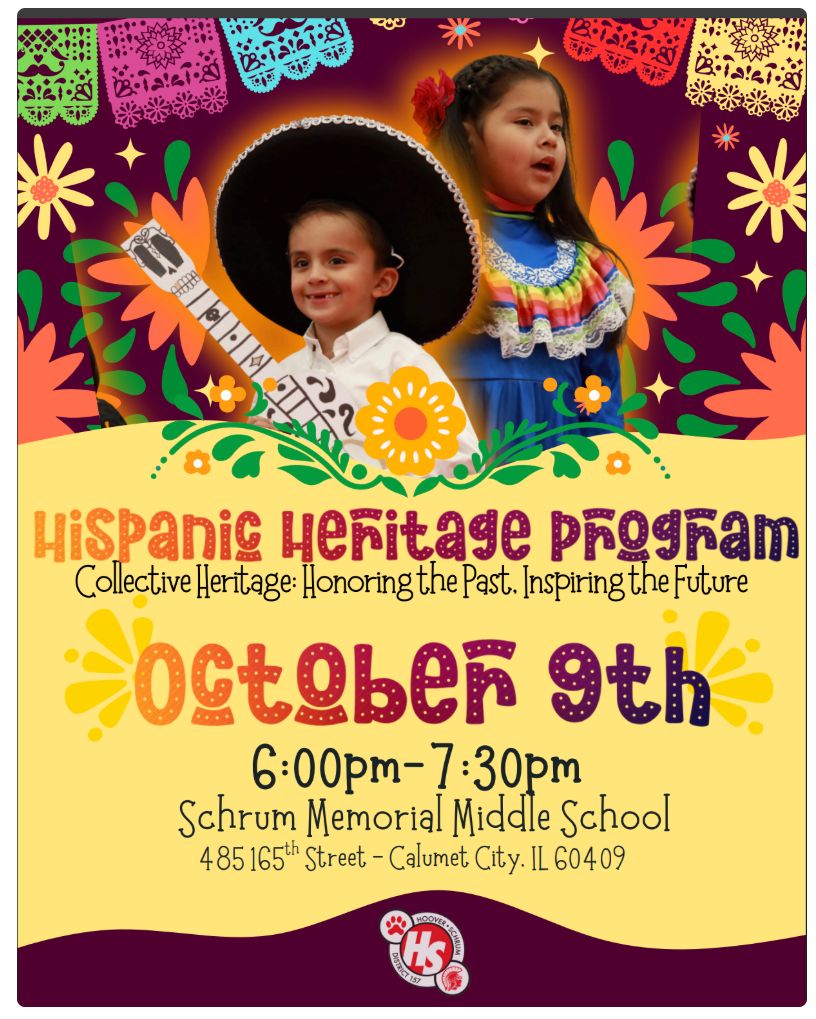 SchrumSpartans's tweet photo. Join us this Thursday for our Hispanic Heritage Program! Celebrate Hispanic culture with music, dance, and stories that showcase the community's diverse traditions and contributions. We look forward to honoring and embracing Hispanic heritage with you. https://t.co/HwRy2ORJED