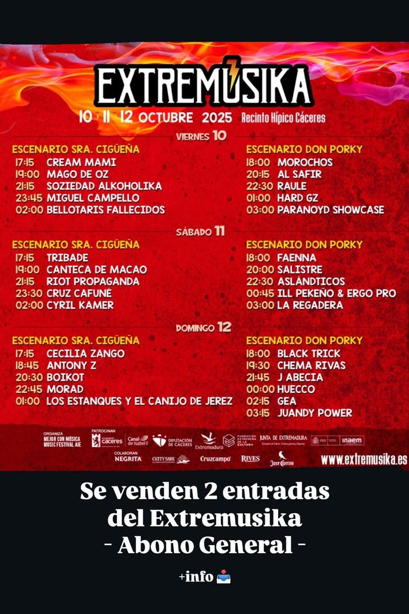 Paloma99fg's tweet photo. Se venden 2 abonos Extremusika!!! https://t.co/UcaPfHc4at