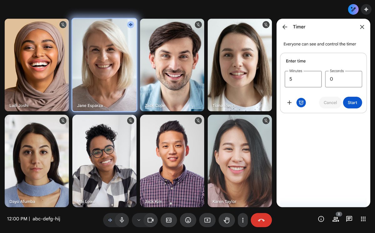 GeckoTechnology's tweet image. You can now set ⏱️ timers directly from the 📹 #GoogleMeet side panel on the 🌐 web.
Everyone will have the ability to 👀 see and control the timers, which can help to structure meetings and manage time more effectively.
Rolling out now. Learn more: workspaceupdates.googleblog.com/2025/10/set-ti…