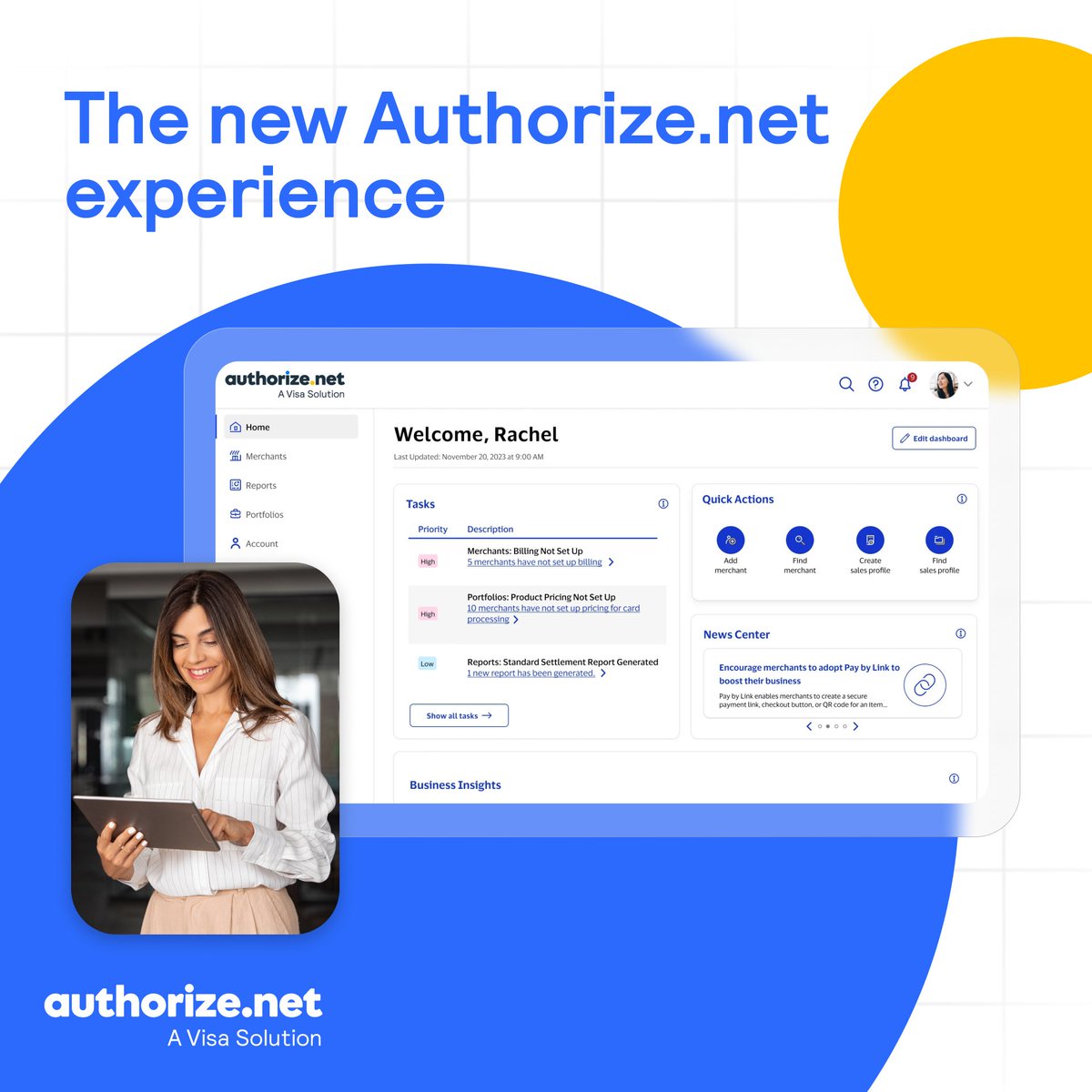 Authorize.net (@authorizenet) on Twitter photo Smart, easy payments to grow your business faster. Experience a customizable dashboard, intuitive UX, and frictionless integration. 
Start accepting payments with ease. Discover the new @Authorizenet experience. vi.sa/3SNpQbq
Get set up in minutes — call 833‑405‑0082 Smart, easy payments to grow your business faster. Experience a customizable dashboard, intuitive UX, and frictionless integration. 
Start accepting payments with ease. Discover the new @Authorizenet experience. vi.sa/3SNpQbq
Get set up in minutes — call 833‑405‑0082