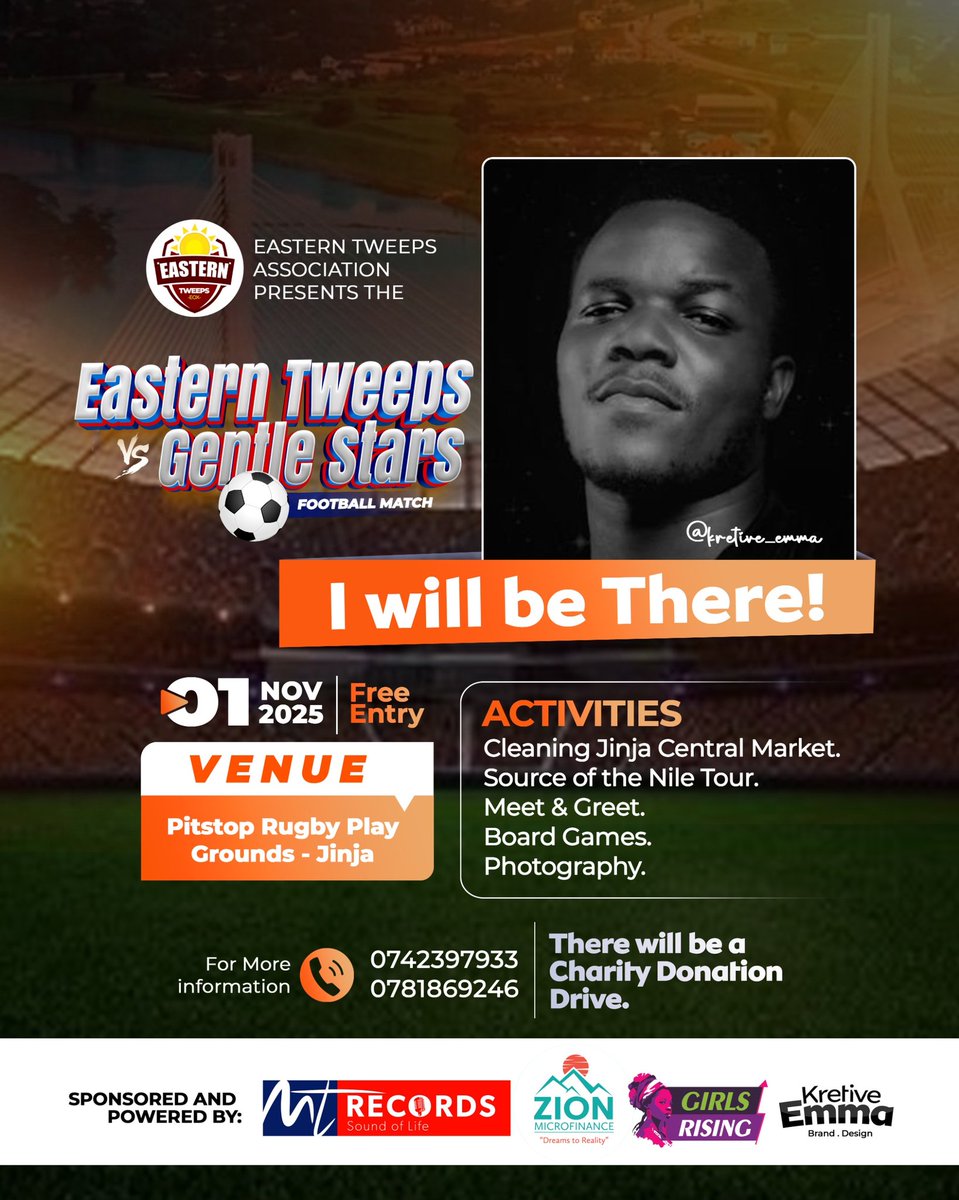 kretive_emma's tweet image. Hey guys- Back on the streets with this interesting news...!!!

Jinja is the only place to be to on 1st November-Pitstop Rugby play ground. Let&apos;s meet there 💪. #EasternTweeps #EasternTweepsVsGentleStars #OneBigVoice
