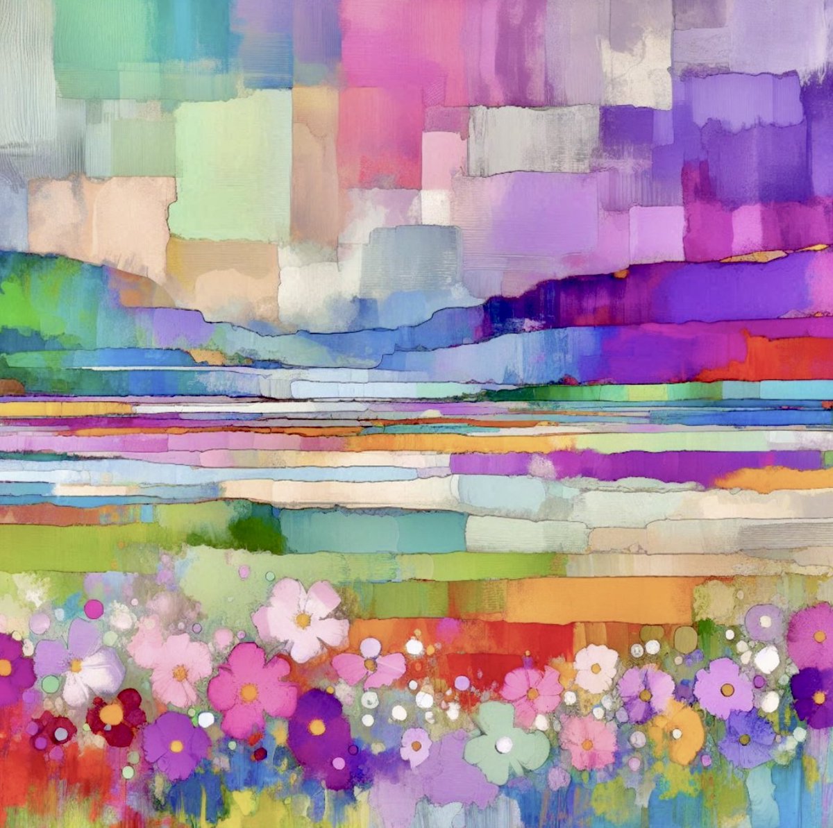 ArtByALKEBULAN's tweet image. GM ALKĒ Tribe! 

Under a mosaic sky, order loosens into bloom: “Soft Grid, Wild Meadow.” A layered landscape that remembers both tapestry and sunrise—pixels turning to petals, color to chorus. 

Have a great day! 🌸✨
#ContemporaryArt #Abstract #ColorField
