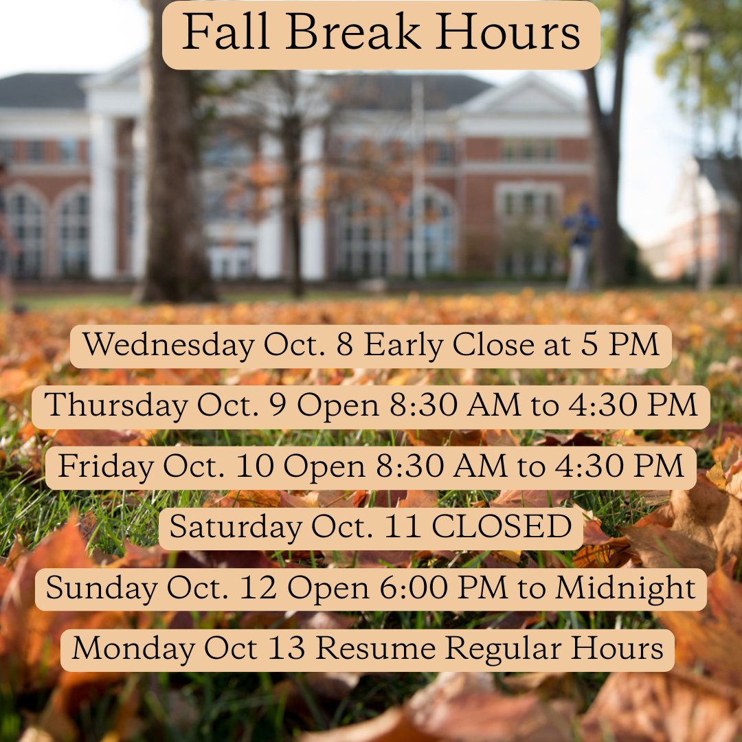 ReferenceCentre's tweet photo. We hope everyone has a restful Fall Break! The library will adjust its hours to reflect the change in the school calendar. https://t.co/mKPkGSLngr