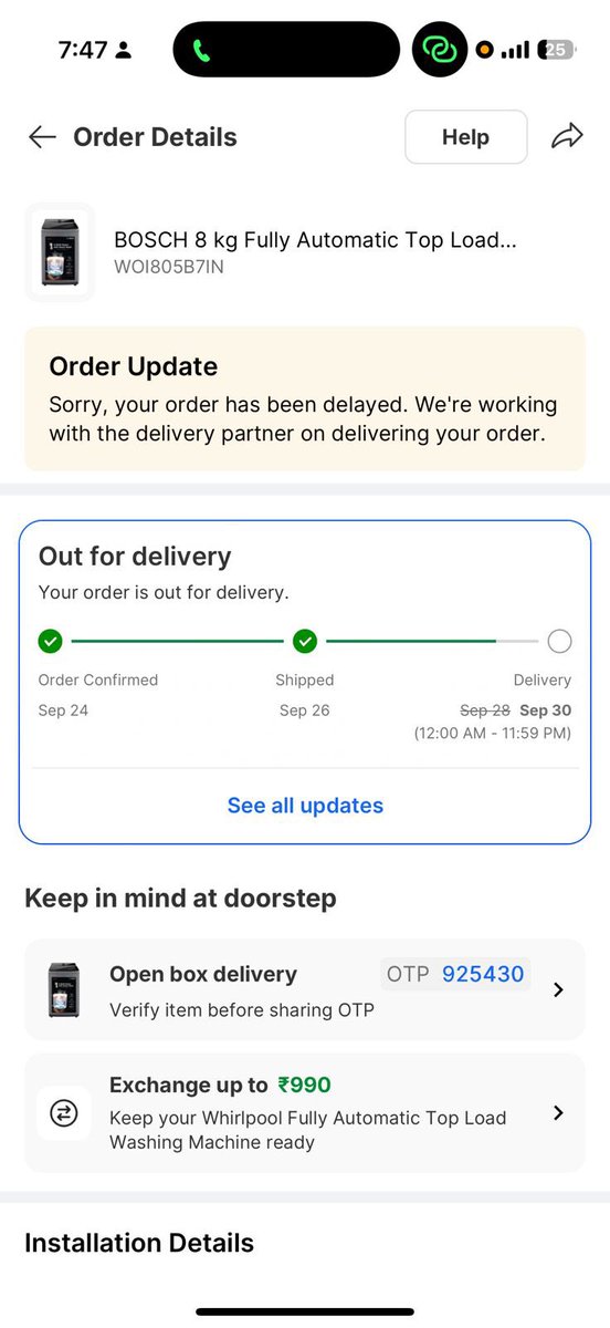 aNKi75's tweet photo. I ordered WM on 24th sep, about to receive on 28th sep and same is already delayed by 10 days.. every day I’m asked to wait for 2 more days.
Worst part that not allowed to cancel my order..Pathetic
@flipkartsupport @Flipkart @FlipkartStories https://t.co/XoYSZWp1yG