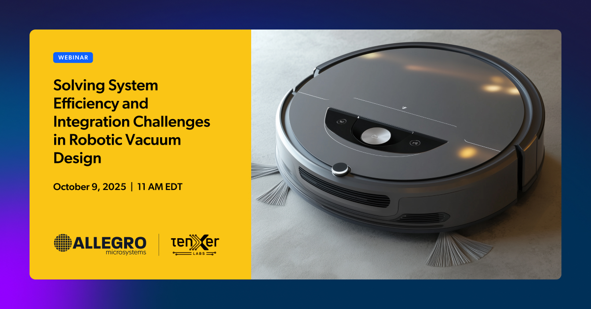 allegromicro's tweet image. Get a LiveBench demonstration, and see how Allegro’s advanced sensor and motor driver technologies deliver precision, efficiency, and reliability for next-gen robotic vacuum platforms. Register: hubs.ly/Q03LdwKM0 #RoboticsDesign#AllegroMicro