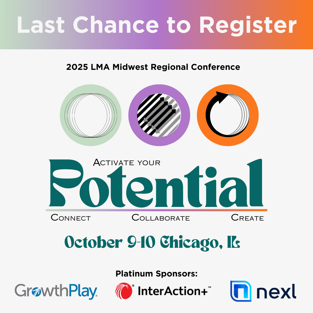 🎉 You can still join us tomorrow! The 2025 LMA Midwest Regional Conference is Oct. 9–10 in Chicago — 2 days of inspiration &amp; connection.

🔗 Secure your spot now: legalmarketing.org/Event-Details/…

#MidwestActivate #LMA