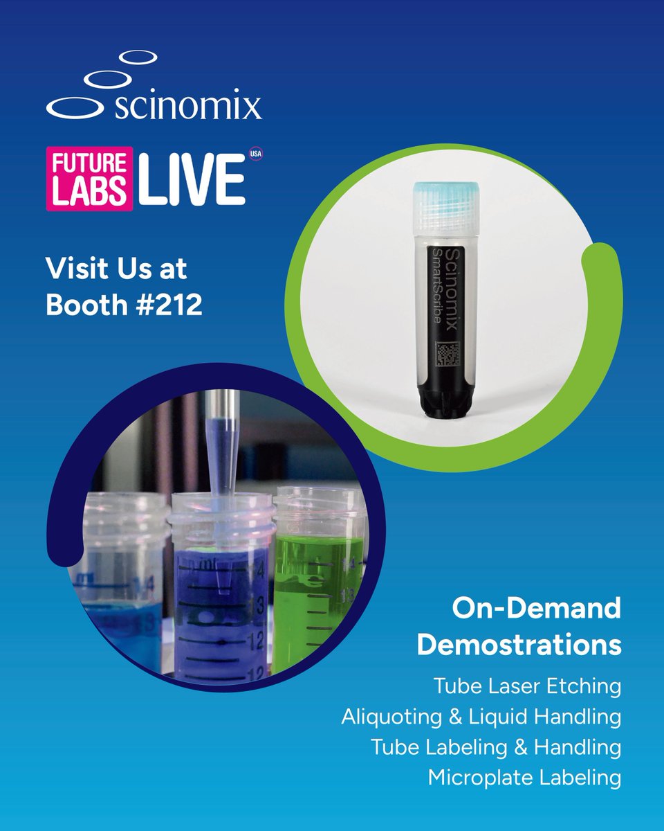 Scinomix's tweet image. One week until @FutureLabs_Live USA 2025! Stop by Booth #212 to see the latest in #Scinomix automation and chat with our experts about streamlining your workflows. We&apos;ll be running live demos throughout the show. #labautomation #FLLUSA