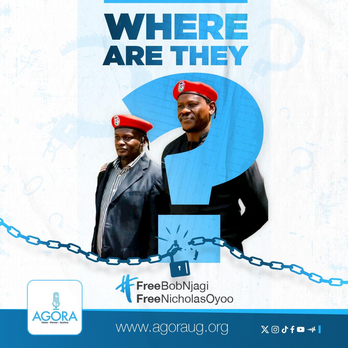 Bob Njagi and Nicholas Oyoo are still missing seven days after abduction.

We are calling for the unconditional release of Bob Njagi and Nicholas Oyoo.

Abductions are violations of human rights.

#FreeBobNjagi #FreeNicholasOyoo #EndAbductionsEA