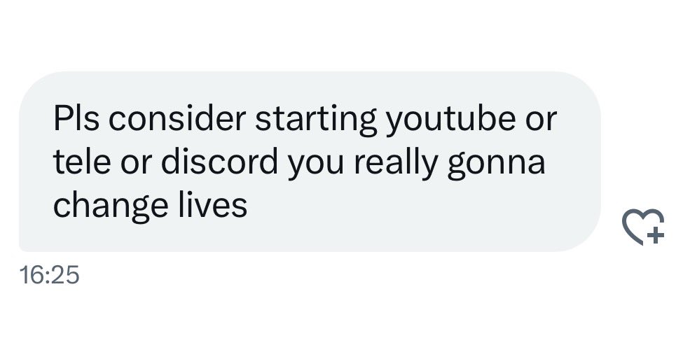 DTCMidas's tweet image. Thinking about this.
Not doing YouTube anytime soon, but Discord or Telegram is possible.
What would you actually want to see or get in there that I’m not already sharing here on X?