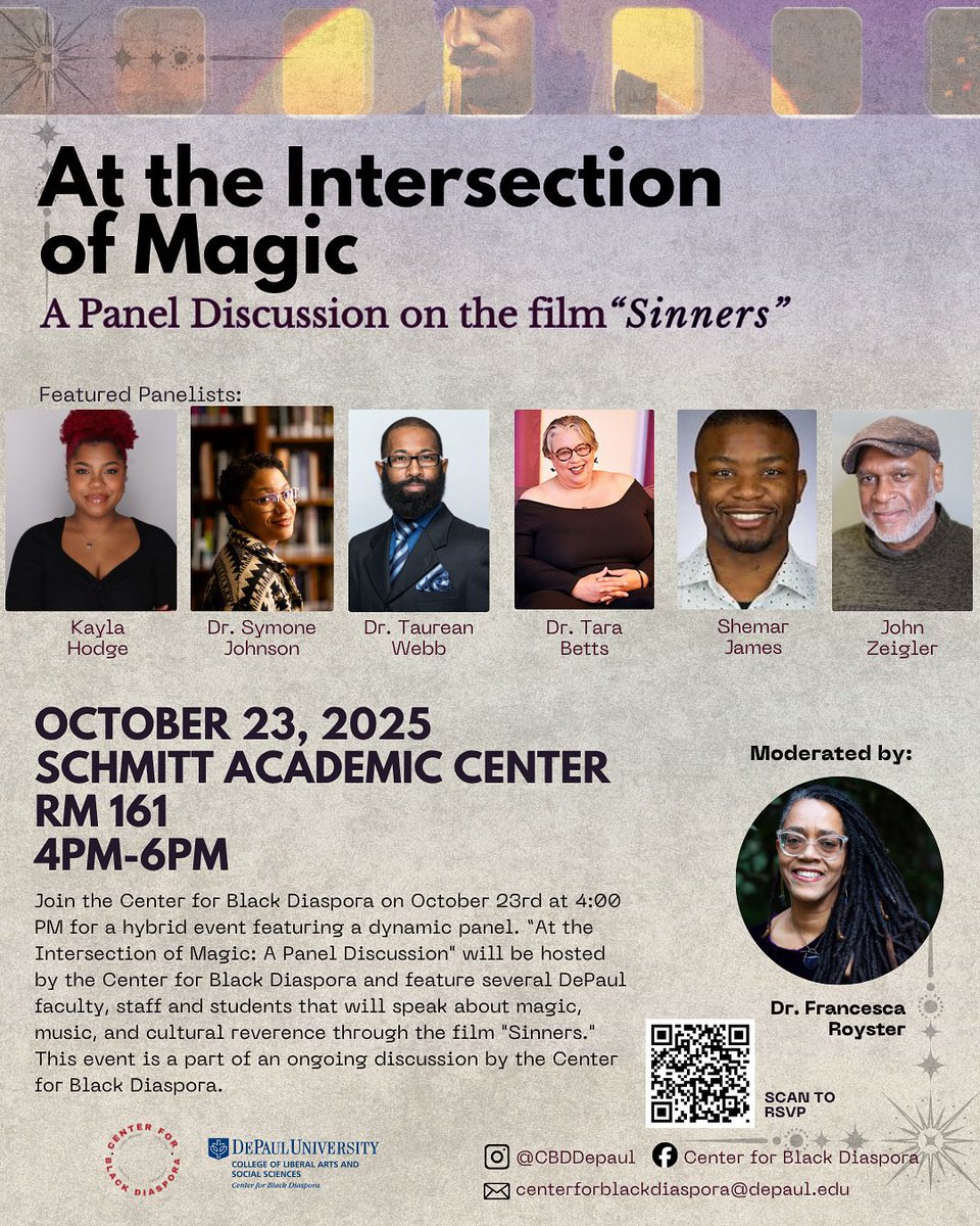Join us Thursday, October 23rd for a special panel featuring faculty and students as they discuss the intersections of magic and storytelling through the film Sinners 🎬✨

This event will be offered both in person and online!

RSVP at the link in our bio to reserve your spot ➡️