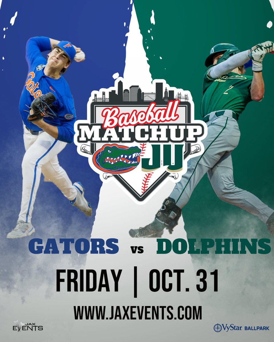 It’s official: The UF vs JU Baseball Matchup comes to VyStar Ballpark on Friday, October 31.

Tickets are on sale now! ⚾🐊🐬 

🎟️ Tickets:
brnw.ch/21wWsbX