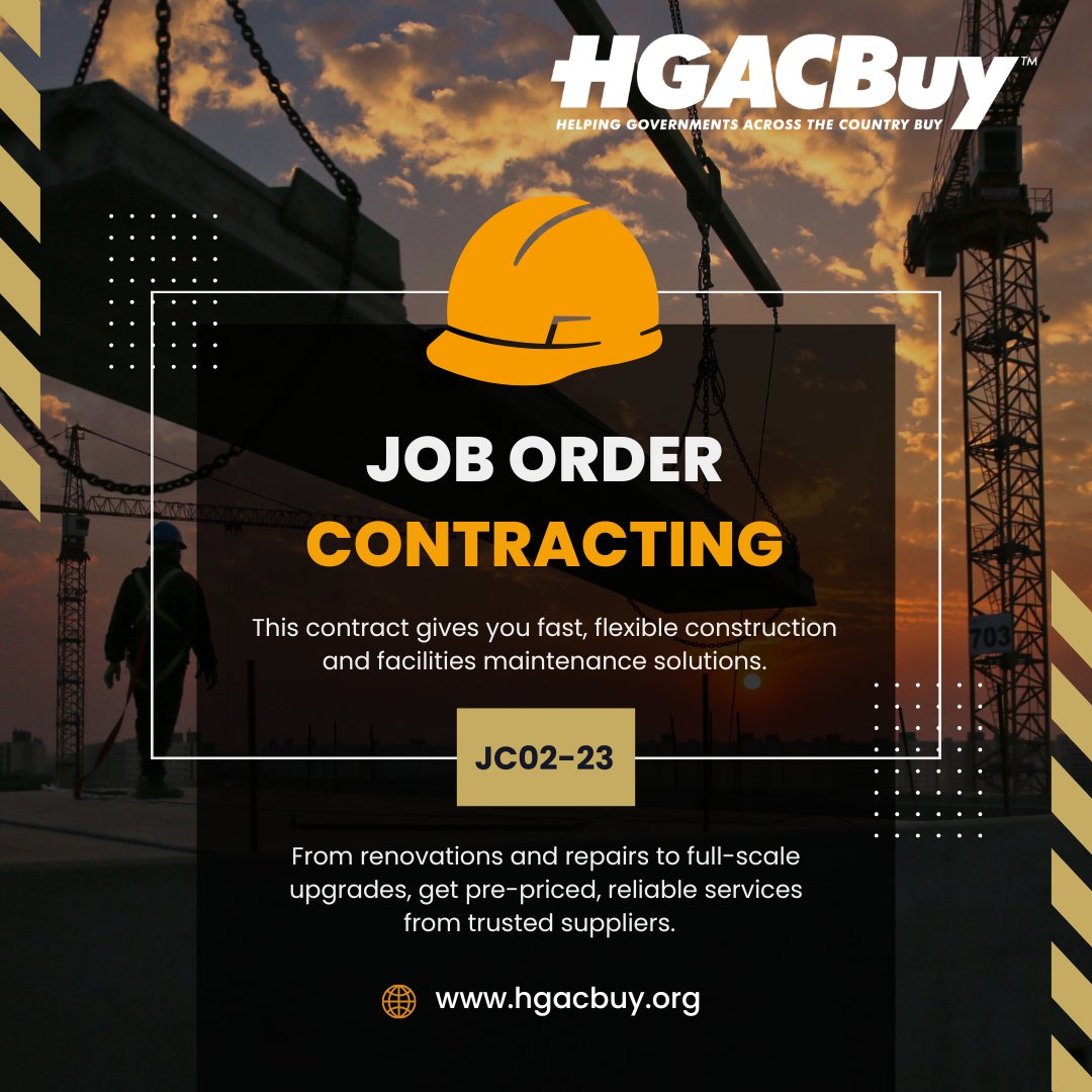 HgacbuyTeam1's tweet image. Simplify your next project with HGACBuy!

Our Job Order Contracting IDIQ (JC02-23) gives you fast, flexible construction and facilities maintenance solutions. 

Discover how JC02-23 can make your projects easier: hgacbuy.org/products-and-s…

#FacilityMaintenance #BuySmarter