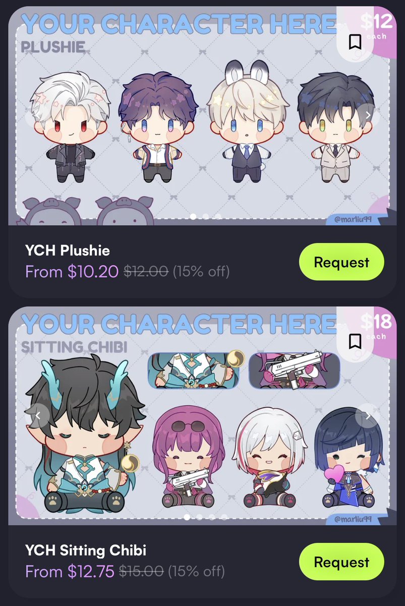 marliu99's tweet photo. Hello! 🕯️

My Chibi YCH commissions are discounted until Oct. 15. If you're interested, please check out my VGen page: https://t.co/Uul3rE2I74 ✨

Thank you! 💕

#VGenOpen #VGenComm #ychcommission https://t.co/fkLjYWzWNX