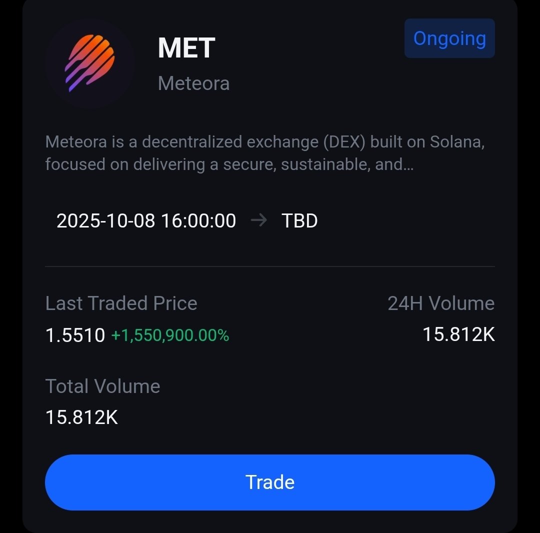 pre-market for $MET just opened on MEXC at 1.55B mcap

around 16k volume so far, launched 5.5h ago, and not many big orders yet