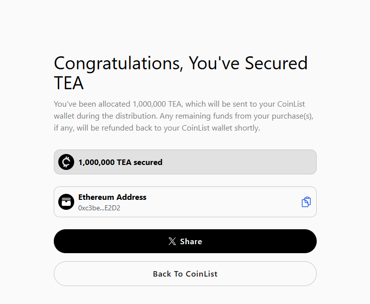 #Coinlist đã có phân phối cho anh em mua $TEA

anh em vào check xem mua được bao nhiêu

Hope được x3 khi tge