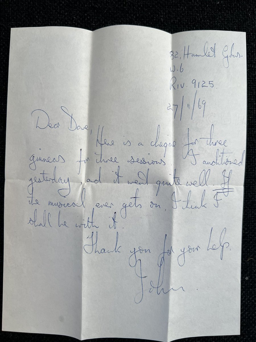 dave_piano's tweet photo. @RMGLUCK2017 In 1969 I played piano for him for 3 sessions when he was preparing to audition for a musical. Never found out if he was cast or what the musical was. He wrote me a letter (attached) saying the audition went “quite well”. A thoroughly nice gentleman. RIP John. https://t.co/ihZGKdfcsr