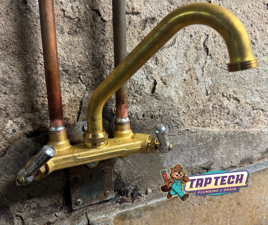 Fresh Upgrade Alert from TapTech.ca ✨

Out with the old, in with the… classic! We just upgraded an old concrete laundry tub on Brock Street in Kingston, Ontario, with a gorgeous “new‑ish” old‑style brass laundry tub filler — and the vibes are immaculate.
