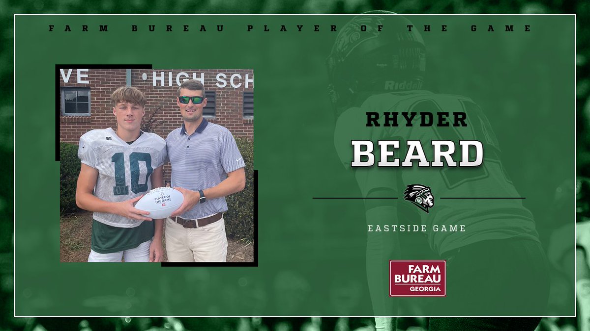 A big shout out to Rhyder Beard for being named last weeks Georgia Farm Bureau Player of the Game for his efforts vs Eastside. #FAM1LY-0