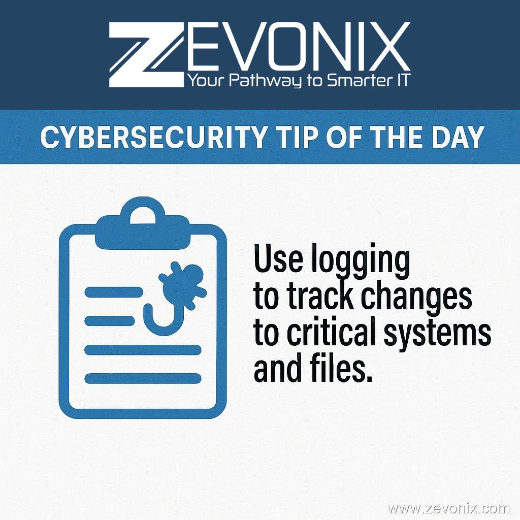 Zevonix_IT's tweet image. 📝 If you’re not logging, you’re flying blind.
Track changes to critical systems and files—logs are your early warning system against attacks. 🛡️
👉 zurl.co/9NO93
#CyberSecurity #InfoSec #Zevonix