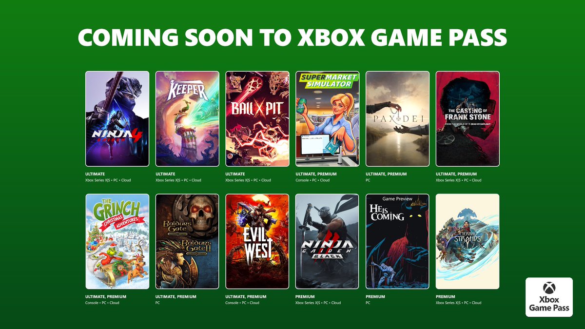XboxArabs's tweet image. الاعلان عن قائمة جديدة من الألعاب القادمة لخدمة قيم باس خلال النصف الأول من شهر أكتوبر 🔥 

في مقدمة هذه الألعاب الرائعة لعبة الهاك اند سلاش المنتظرة Ninja Gaiden 4 وأيضاً Keeper و The Casting Of Frank Stone وهي عبارة عن فيلم تفاعلي.

فئة Ultimate ⬇️ 

-Ball x Pit (10/15)
-Keeper…