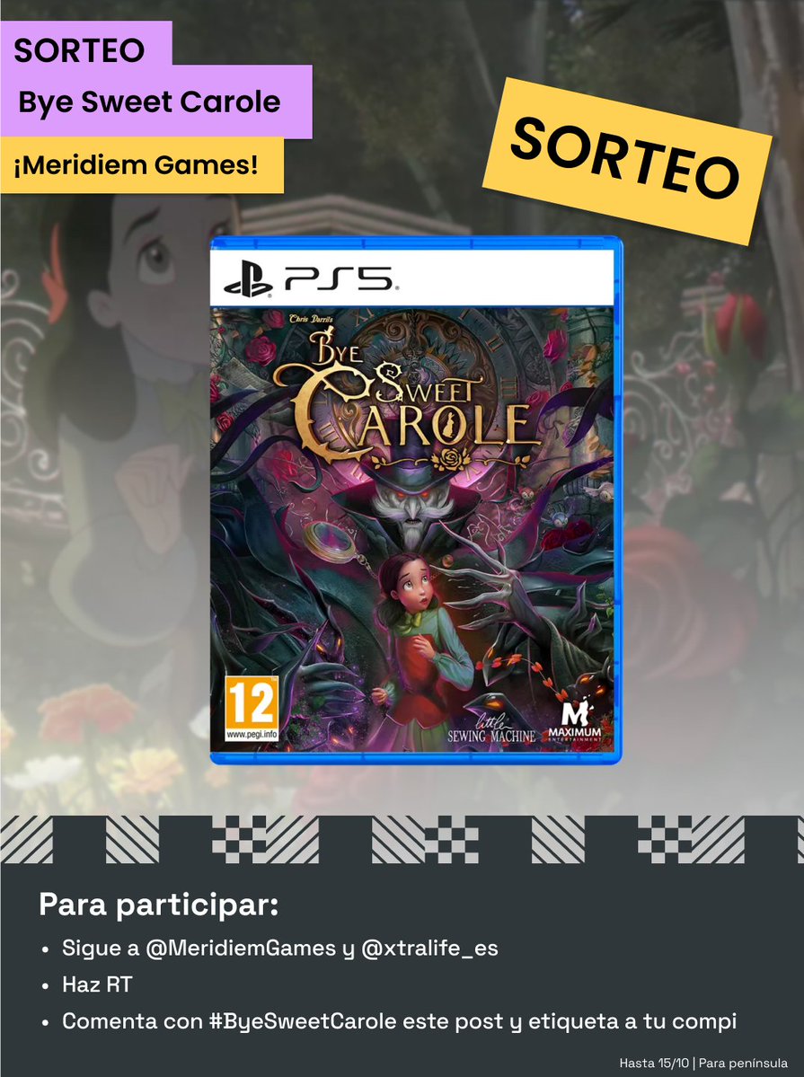 xtralife_es's tweet image. Celebramos el lanzamiento de #ByeSweetCarole con un #SORTEO para @PS5 con @MeridiemGames

Un cuento de terror dibujado a mano🖌️

✨Para participar:    

➡️Sigue a @MeridiemGames y @xtralife_es
🔁Haz RT
💬Comenta con #ByeSweetCarole este post y etiqueta a tu compi

 Hasta 15/10📅