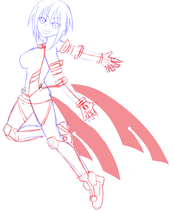 今日のお絵描き 難しい構図に挑戦!
むずい!!!!
でもちょっとだけ形になってるのは嬉しい。動きはある…ただ胴体が小さい気がするのと、奥側の手はもっと長くても…やっぱ下手～～～!!
まだ私はレベル足りないから、正面系の構図をもっと描いた方がいいのかな?塗りも含め…
アドバイスほぢい 