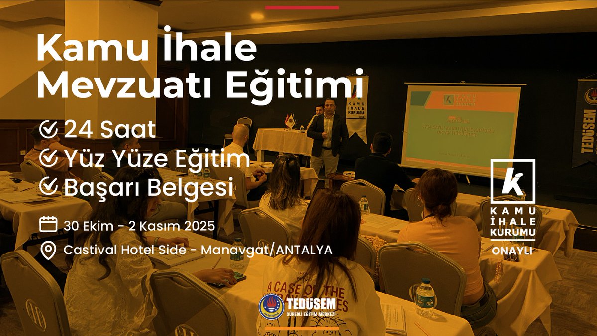 🏛️ Kamu İhale Mevzuatı Eğitimi 

Katılımcılar, ihale süreçlerinin yasal çerçevesi, uygulama esasları ve mevzuat değişiklikleri hakkında kapsamlı bilgi edinirler. 
🔗Detaylı bilgi ve kayıt için:
sem.tedu.edu.tr 
0(538) 035 88 71