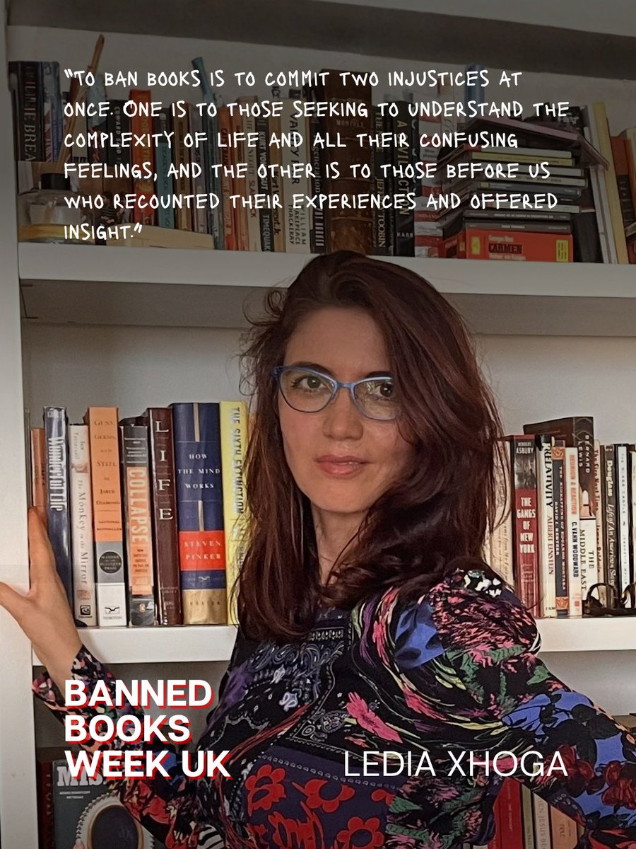 BannedWeekUK's tweet photo. American writer, playwright and Booker Prize longlister, Ledia Xhoga, reminds us of the profound injustice of book banning around the world. Join us in standing up against book bans this #BannedBooksWeekUK: https://t.co/okep9wEYso https://t.co/HF3fDkYny1