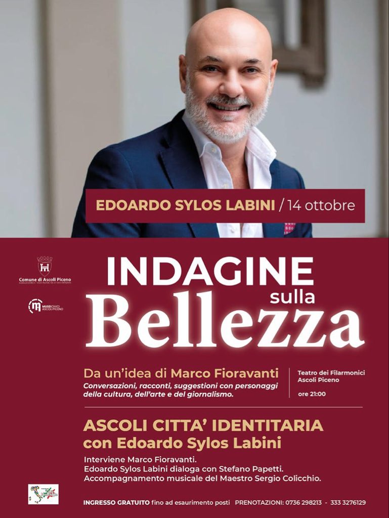Martedì 14 ottobre al Teatro dei Filarmonici di Ascoli con il Professor Stefano Papetti e Sindaco Marco Fioravanti viaggeremo dentro la Storia e le bellezze di Ascoli Città Identitaria, come sempre sulle note del Maestro Colicchio.