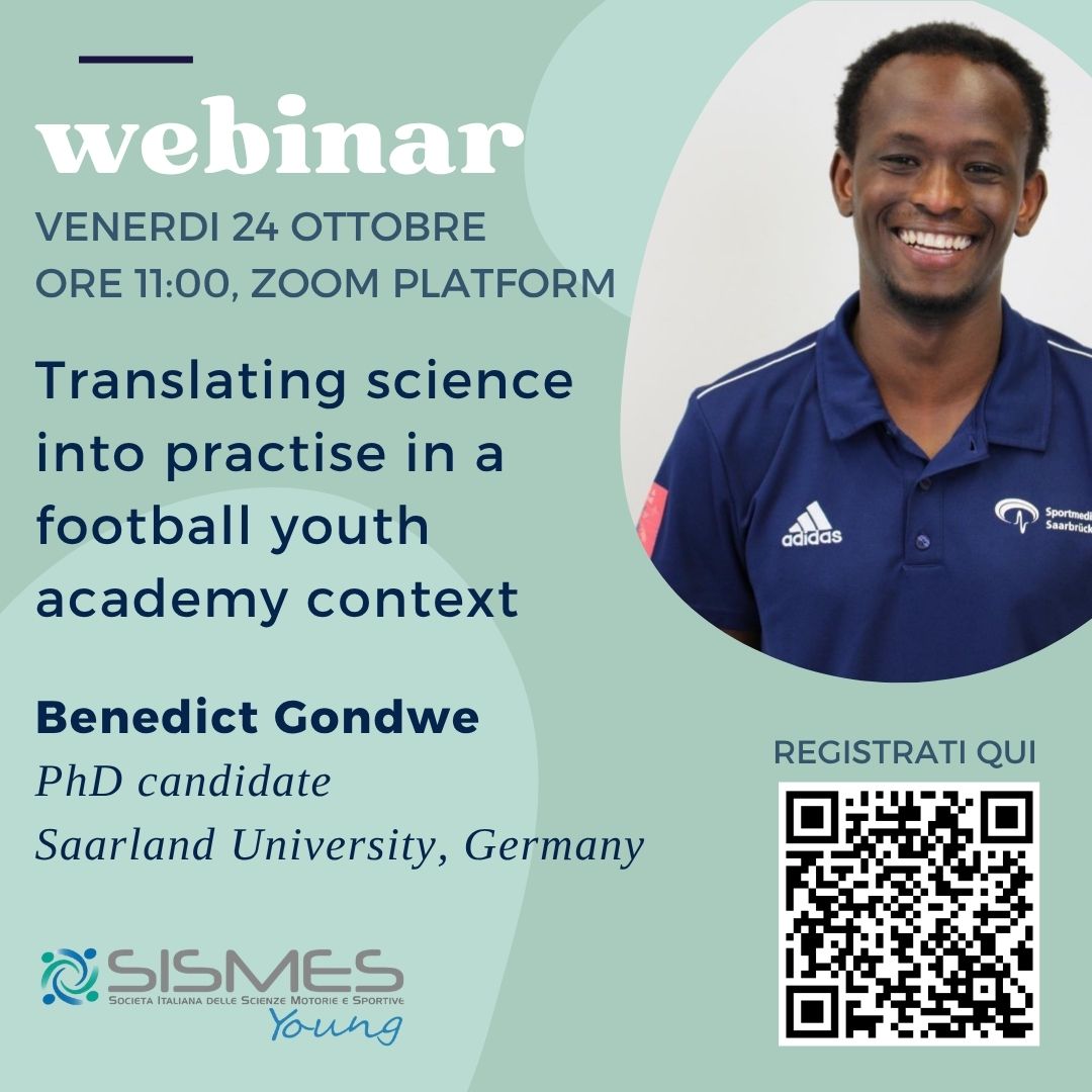 SISMESsocial's tweet photo. “Translating science into practise in a football youth academy context” - Benedict Gondwe, PhD candidate

Venerdì 24 ottobre, ore 11:00 (Zoom Platform)

Per partecipare, utilizzare il QR code presente nella locandina o il seguente link: https://t.co/iQ9vjk80gr #sismes2025 https://t.co/cr6OYrB7I1