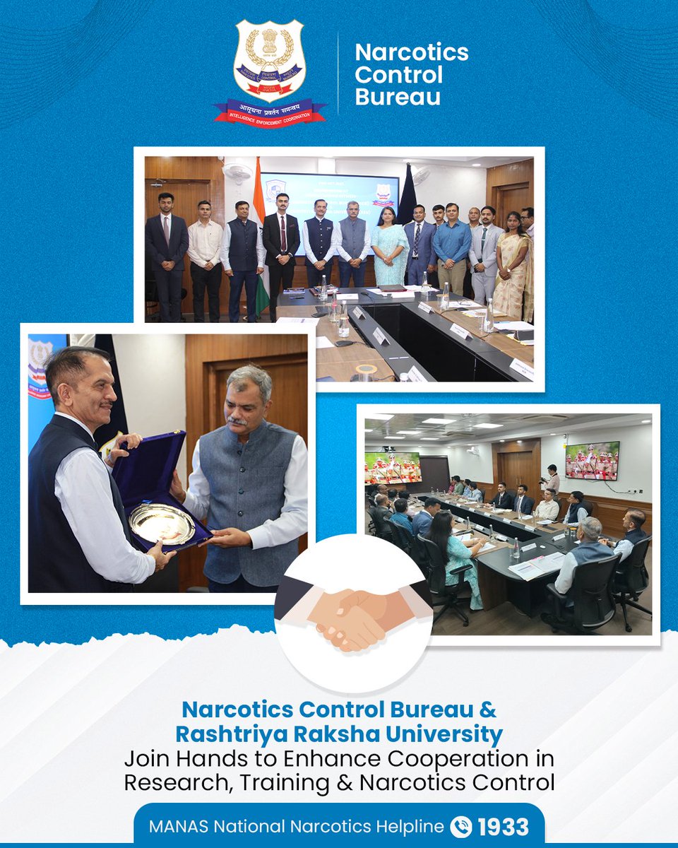 NCB INDIA (@narcoticsbureau) on Twitter photo 🤝 A new milestone in India’s fight against drugs!
NCB & Rashtriya Raksha University (<a href="/RakshaUni/">Rashtriya Raksha University (RRU)</a>) signed an MoU on 8 Oct 2025 to combat narcotics crimes including cyber & darknet-enabled trafficking. MoU signed by DG NCB Shri Anurag Garg, IPS & RRU VC Prof. (Dr.) Bimal N. 🤝 A new milestone in India’s fight against drugs!
NCB & Rashtriya Raksha University (<a href="/RakshaUni/">Rashtriya Raksha University (RRU)</a>) signed an MoU on 8 Oct 2025 to combat narcotics crimes including cyber & darknet-enabled trafficking. MoU signed by DG NCB Shri Anurag Garg, IPS & RRU VC Prof. (Dr.) Bimal N.