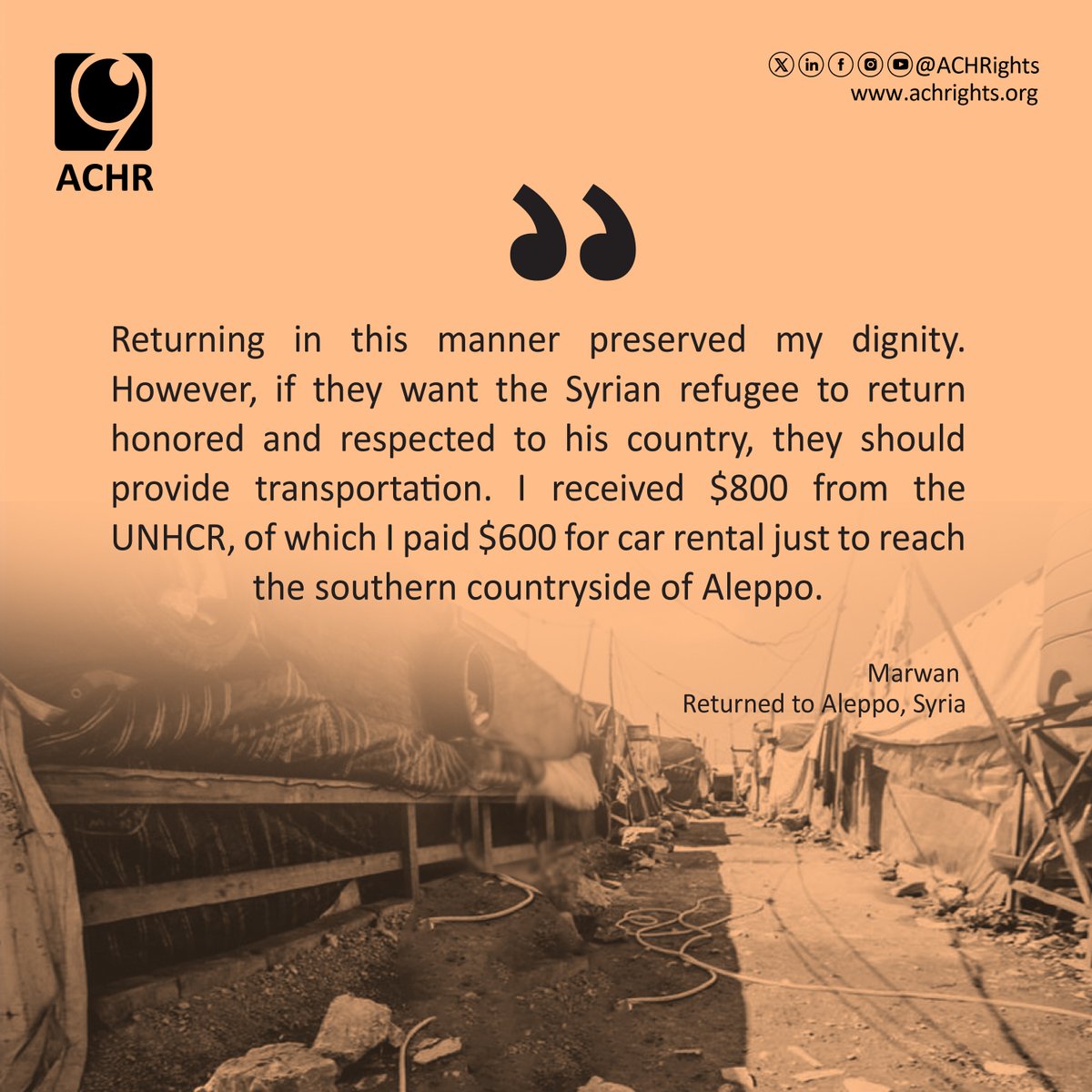 Through interviews with retrunees who engaged in Return Plan, ACHR aimed to better understand how refugees assessed the voluntary nature of their return. Returnees shared the deeply complex decision-making process when deciding to return to Syria through the RP and the quotes