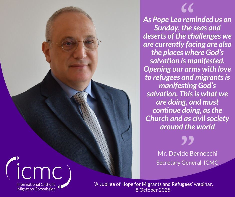 ICMC_news's tweet photo. Mr. Davide Bernocchi of ICMC draws on Pope Leo’s Jubilee message of hope in the face of current challenges, at the webinar ‘A Jubilee of Hope for Migrants and Refugees'. Join the live stream https://t.co/LXrSpJzZOx #JubileeWithRefugees #StandWithRefugees https://t.co/Uyalw9iCP4
