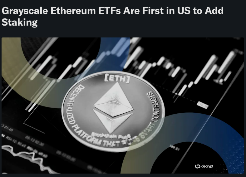mcsquaredfi's tweet photo. Grayscale just made history.

The firm enabled staking for its spot $ETH ETFs:
- $ETHE
- $ETH (Mini Trust)

→ First-ever U.S. crypto ETF to combine holding + staking rewards.

Even $SOL Trust (GSOL) now supports staking, once approved, it could be the 1st Solana ETF with staking.

ETFs are no longer passive. They’re going on-chain.