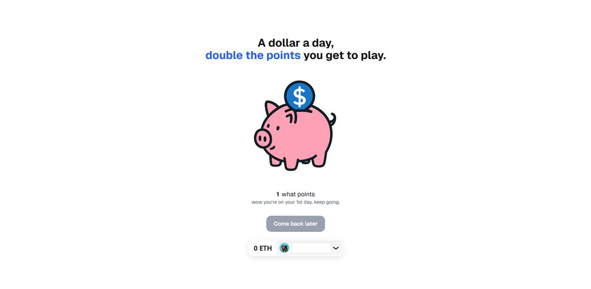 2xthepoints's tweet image. just dropped my first dollar today. 1 point so far

only a dollar a day 

#day1 #base