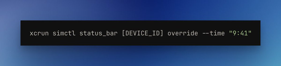 ystkyo's tweet image. iOS Simulator tip: You can set the simulator time to a fixed 9:41 like Apple&apos;s marketing screenshots.

Replace [DEVICE_ID] with your simulator&apos;s UUID (find it with: xcrun simctl list devices)

Perfect for those clean app screenshots!