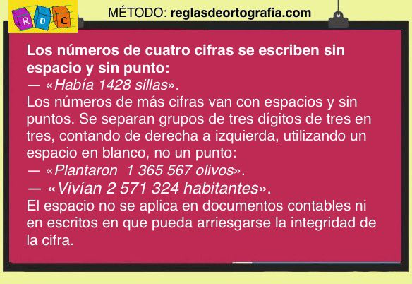 Los números de cuatro cifras se escriben sin
espacio y sin punto: