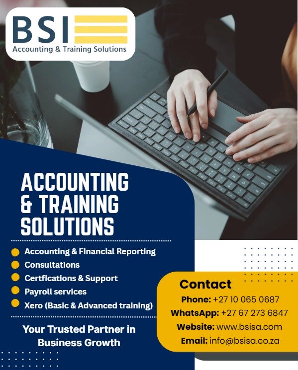 bsiaccountingsa's tweet image. We offer services that will change your life and your business📊✨

We balance your books and make sure you stay compliant💼🚀

Join u today and change the future of your business💼✨

#unlockyourpotential #AccountingMadeSimple #financemadesimple