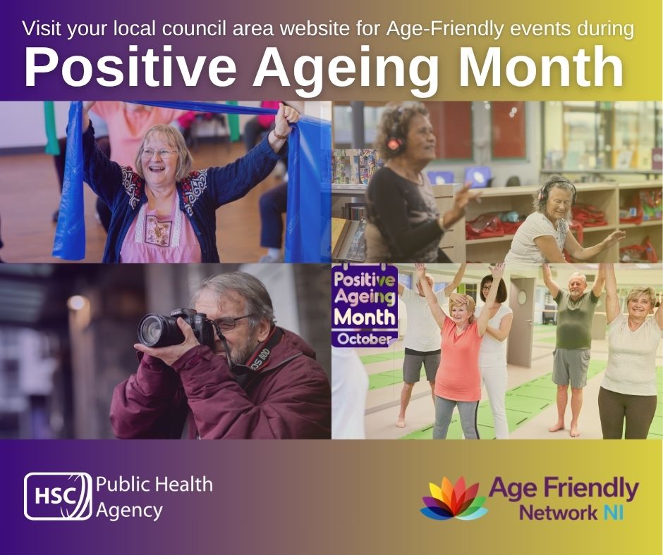 publichealthni's tweet photo. Social connection is vital at every stage of life, but especially as we get older.

This Positive Ageing Month, we’re encouraging everyone to take part in local Age Friendly events. 

Find out more: https://t.co/nrSZLbxXT0 https://t.co/oghHTLfWwA