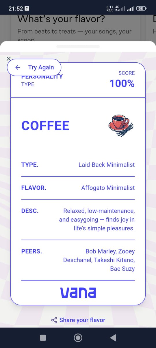 If I was an Ice Cream Flavour, I'd be Coffee, Relaxed, low-maintenance, and easygoing — finds joy in life's simple pleasures..
Taste your data: app.vana.com #datarevolution

<a href="/vana/">vana</a>
