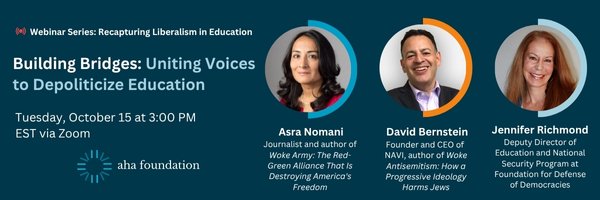Politics is poisoning our classrooms while real education suffers.

Join us on October 15 for Building Bridges: Uniting Voices to Depoliticize Education — hear how leaders from across the spectrum are working together to restore integrity, open inquiry, and freedom in our