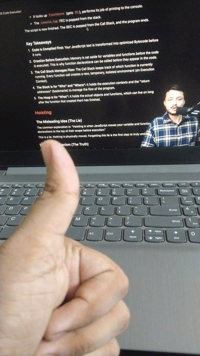 imKrishnaT's tweet image. Day 25 of Web development course 🔥 

We learn about the how Javascript code run and execute ! ✨

Excited for the next @rohit_negi9 ✅
#WebDevelopment #RohitNegi