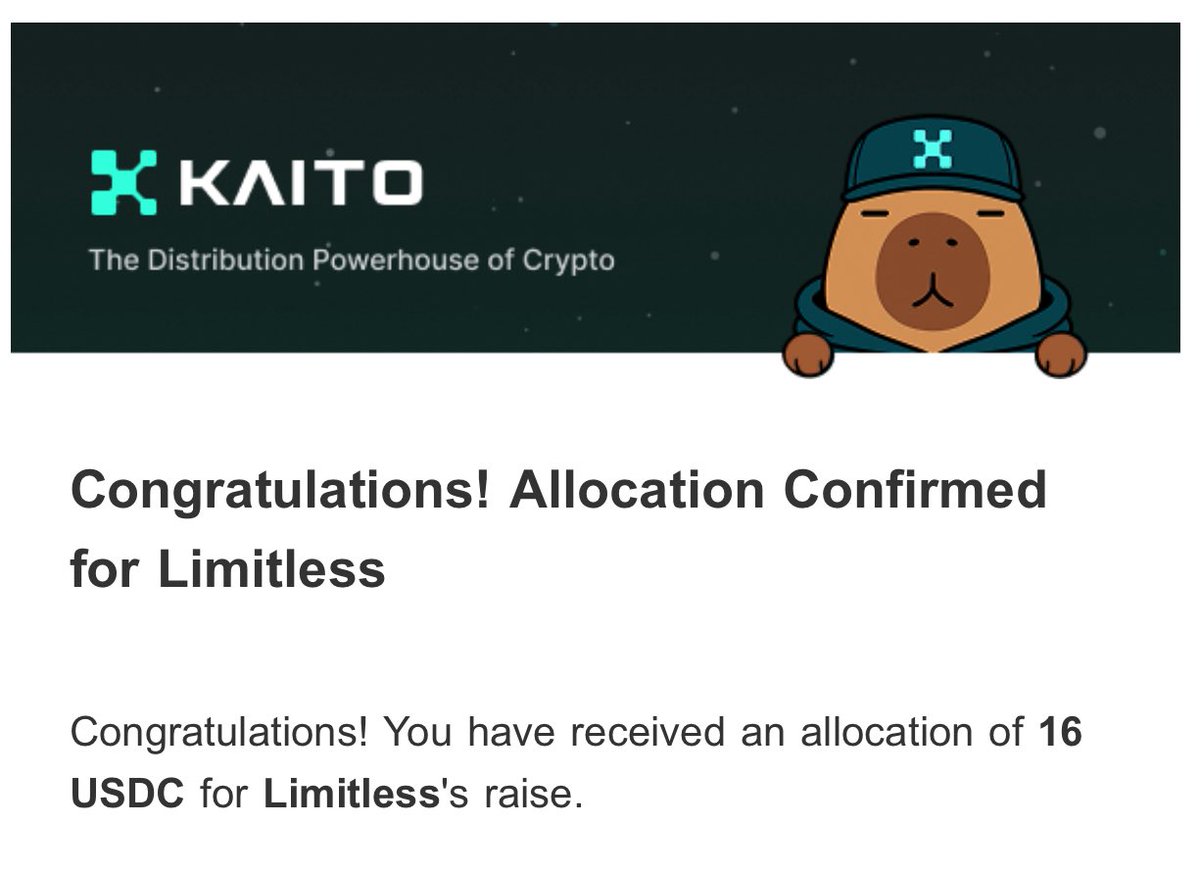 I stand before you today, deeply humbled and eternally grateful for this allocation of 16 USDC. 💰💰💰

When I first started this crypto journey, I dreamed of moments like this — moments where my portfolio grows steadily &amp; modestly. 

To the <a href="/KaitoAI/">Kaito AI 🌊</a> team: your generosity knows