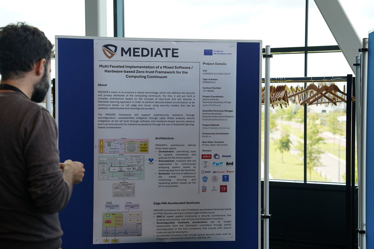 MEDIATE EU H2020 (@mediate_h2020) on Twitter photo 🔐 MEDIATE at #FPL2025 in Leiden! 🇳🇱
Pushing the frontiers of secure, intelligent, and reconfigurable cloud–edge–IoT computing. 🌍✨
Our partners <a href="/tuc_chania/">TUC</a>  and <a href="/exapsys/">Exascale Performance Systems - EXAPSYS</a> provided attendees with a poster on zero-trust, federated learning, and AI-driven cybersecurity. 💬💡 🔐 MEDIATE at #FPL2025 in Leiden! 🇳🇱
Pushing the frontiers of secure, intelligent, and reconfigurable cloud–edge–IoT computing. 🌍✨
Our partners <a href="/tuc_chania/">TUC</a>  and <a href="/exapsys/">Exascale Performance Systems - EXAPSYS</a> provided attendees with a poster on zero-trust, federated learning, and AI-driven cybersecurity. 💬💡