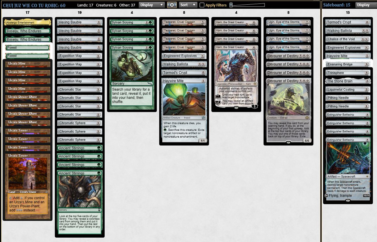 BigBossAardos's tweet image. 5-0&apos;d a league with good old commandless g tron. Having 7 mana turn 3 most of the time is super sweet and Tezzeret for EE is even sweeter. #teamKCT #hardtesting
