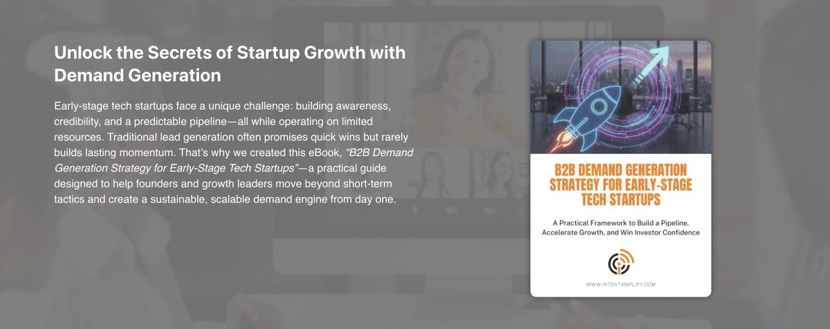 IntentAmplify's tweet image. Early-stage #tech startups: Stop chasing quick wins. 
Build a predictable, scalable pipeline from day one.
Grab our eBook: B2B Demand Generation Strategy for Startups &amp;amp; unlock strategies that drive real ROI on #LinkedIn.
Link: tinyurl.com/mrufnwca
#StartupGrowth #B2B #LeadGen