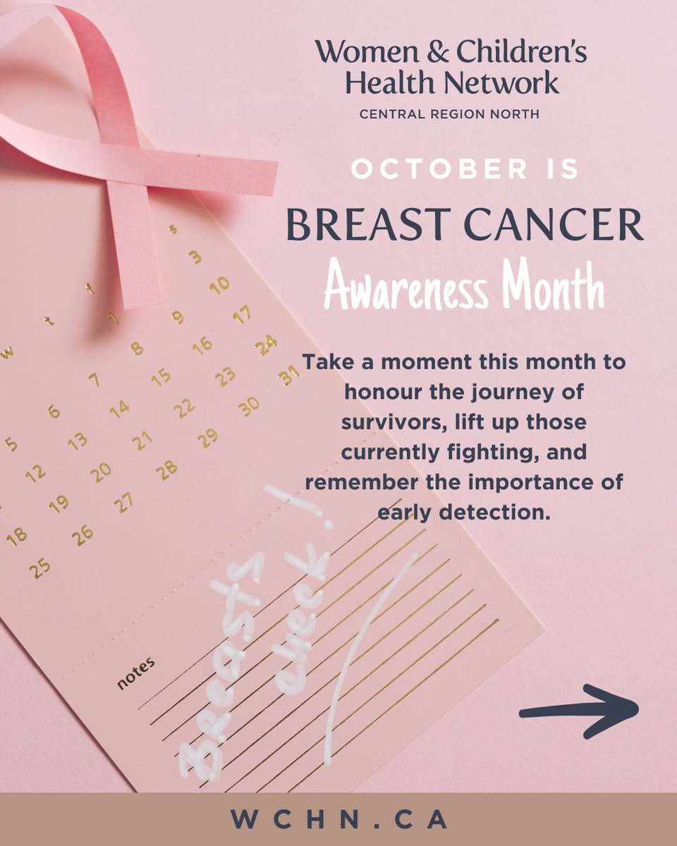 WCHealthNetwork's tweet image. 💗 October is #BreastCancerAwarenessMonth.
Let’s honour survivors, support those fighting, and remember—early detection saves lives.
Book your screening, learn the signs, and spread awareness. Together, we make a difference.
#BreastCancerAwareness #EarlyDetection #WCHN