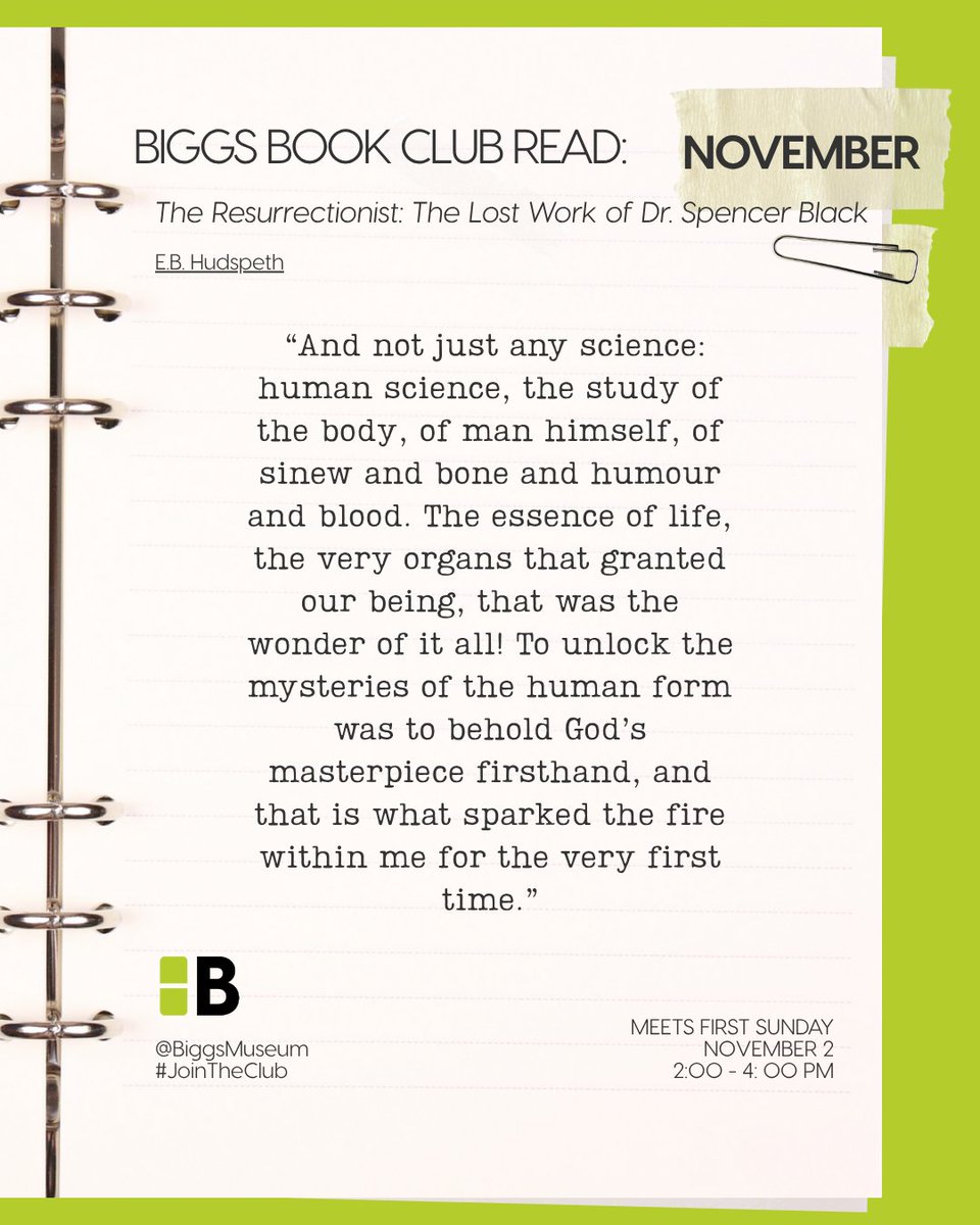 Cozy up with November's Book Club pick! Join us for engaging discussion and community on First Sunday from 2–4 PM at The Biggs.