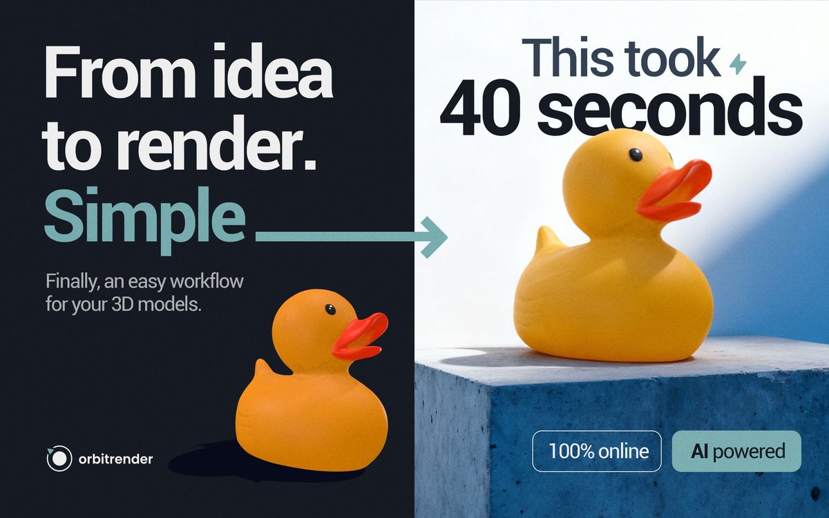 orbitrender3d's tweet photo. Stunning 3D renders in seconds. Not hours.

That's the idea behind Orbitrender, a new AI-powered way to bring your models to life without the wait.

Swipe to see how simple it is 👉 https://t.co/y7znkGTrt1
