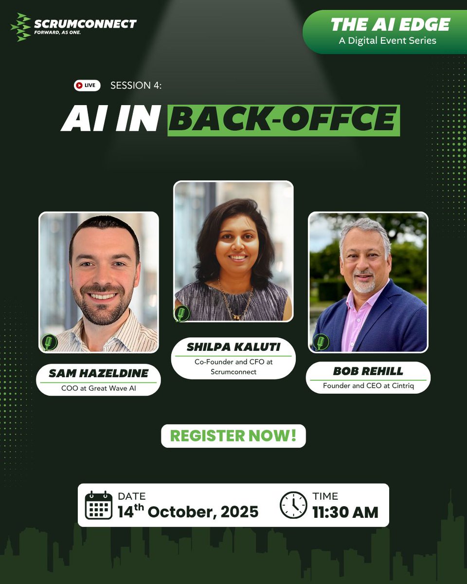 Join Sam, Shilpa &amp; Bob for Session 4 of the AI Edge Series: discover how AI can transform ERP, finance &amp; operations, boost automation, and drive smarter decisions. 

Don’t miss insights on change, trust, and ROI in AI-powered back-offices - linkedin.com/events/aiinthe…
